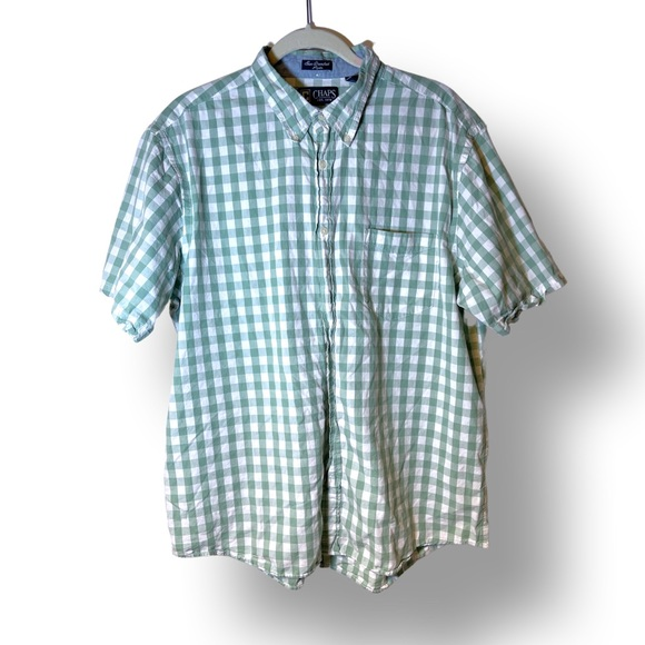 Chaps Sun Drenched Poplin 100% cotton short‎ sleeved gingham button down XL - Picture 1 of 5